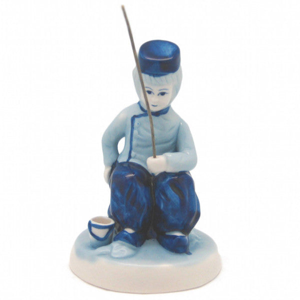 Delft Blue & White Figurine: Dutch Boy Fishing