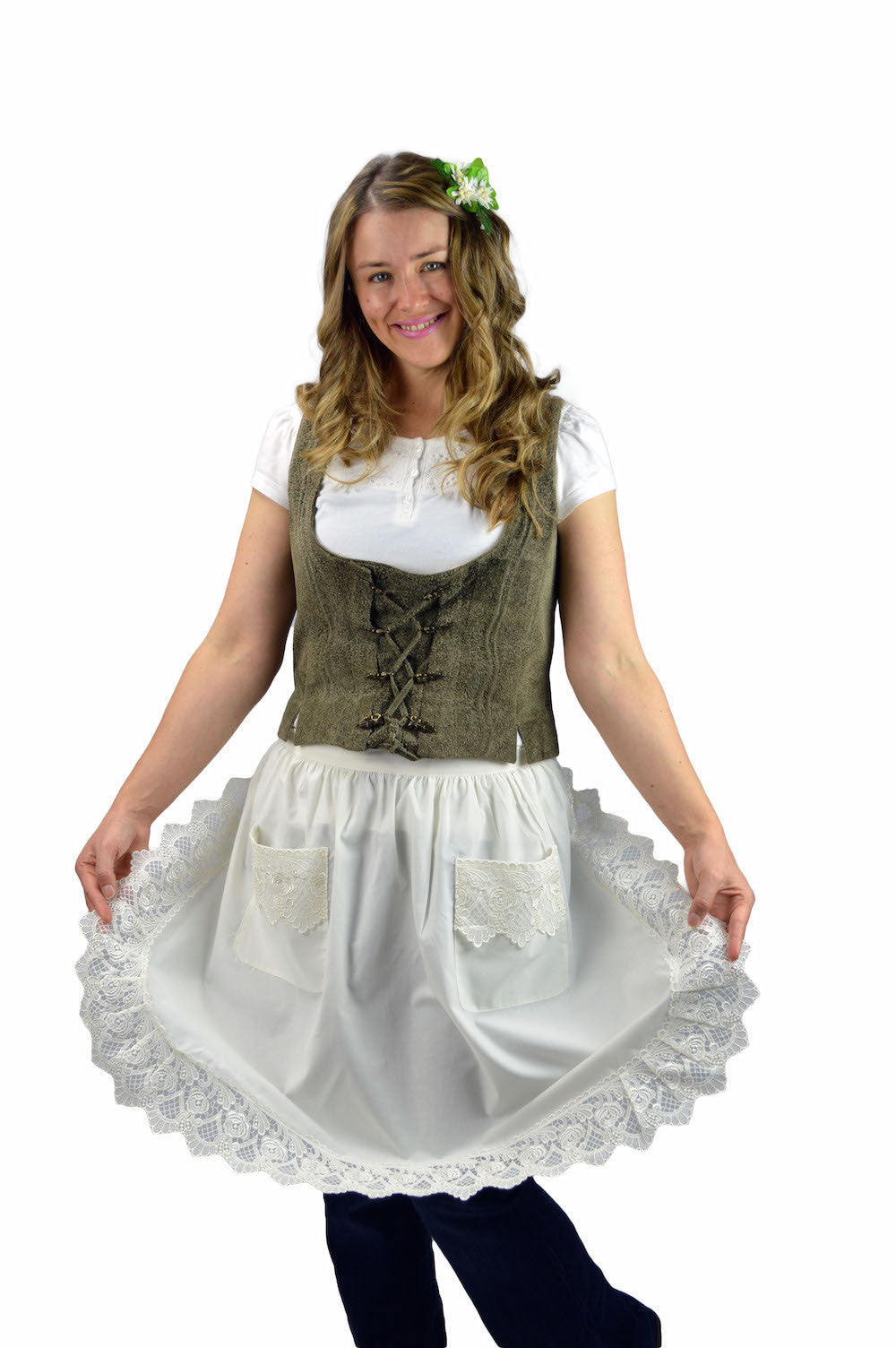 Dutch Lace Adult Half Apron Ecru Maid Costume