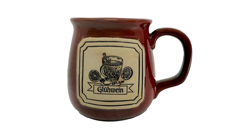 Gluhwein Rustic Red Pottery Mug - with Mulled Wine Ingredients Clay Insert