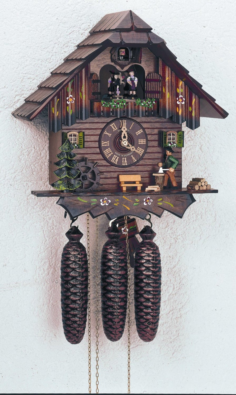 Schneider Black Forest 13" Musical Wood Chopper with Painted Flowers Eight Day Movement German Cuckoo Clock - OktoberfestHaus.com
