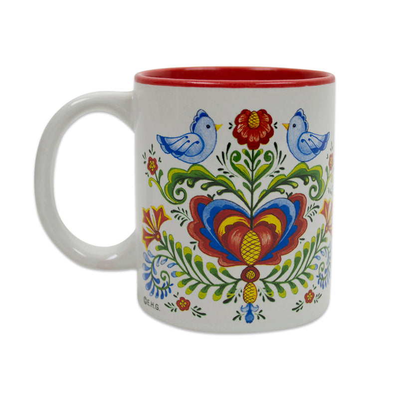 Artistic Lovebirds and Rosemaling Ceramic Coffee Cup