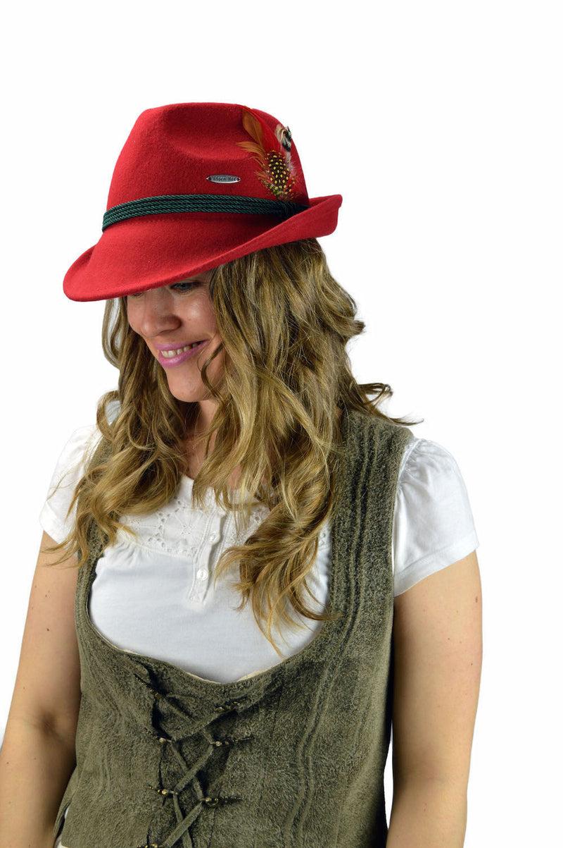 German Bavarian Red 100% Wool Hat