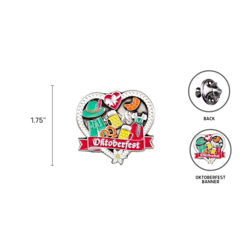 Stein, Dirndl, Lederhosen & Pretzel Oktoberfest Icons Hat Pin