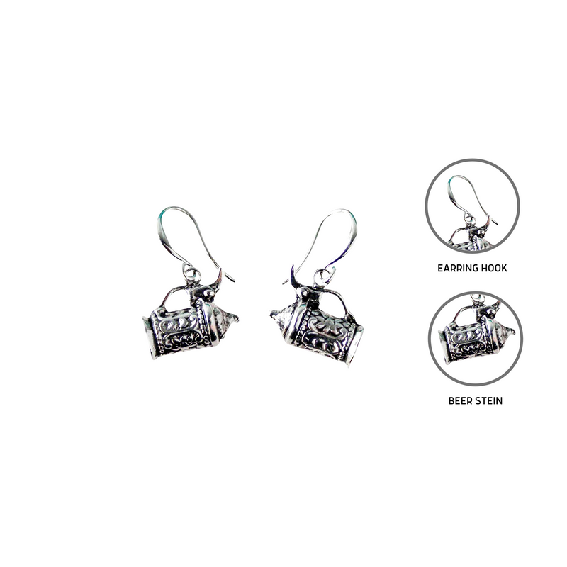 Beer Stein Silver Plated Earrings Gift Idea