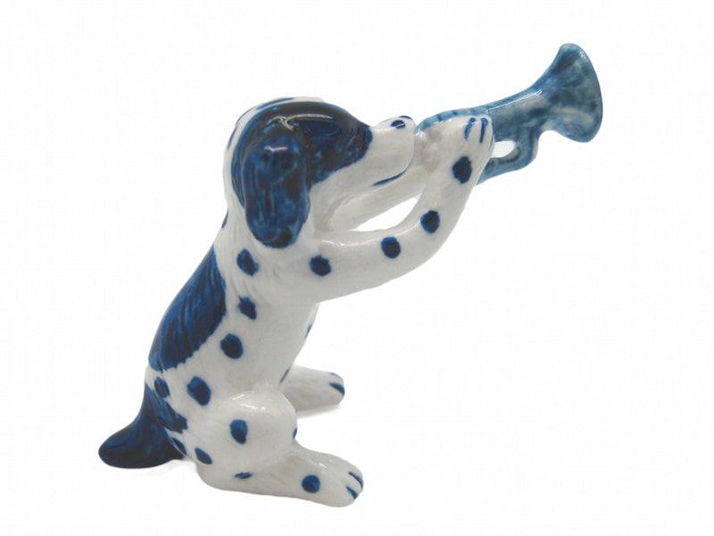 Miniature Musical Instrument Dog With Trumpet Delft Blue - OktoberfestHaus.com
 - 1