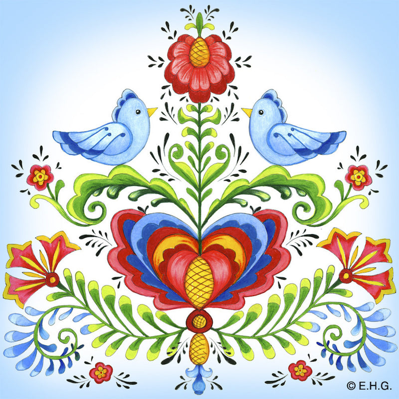 Tile Magnet: Rosemaling & Lovebirds - OktoberfestHaus.com
 - 1