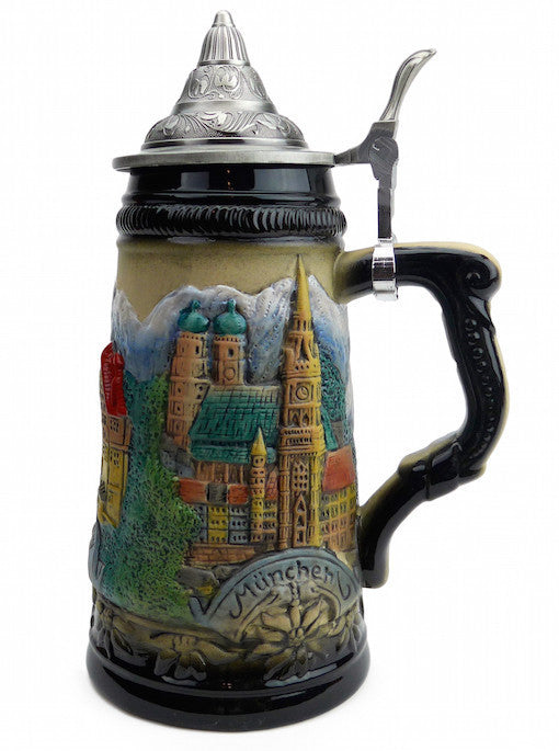 Mountain Village Beer Stein with Lid - OktoberfestHaus.com
 - 1