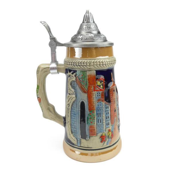 German Village Street Scene .75L Lidded Stein -2