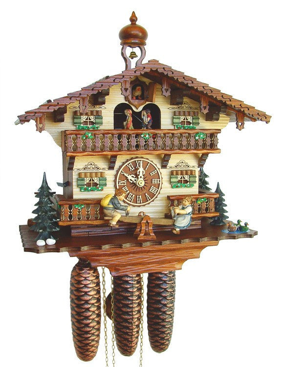 Eight Day Musical Cuckoo Clock Cottage with Boy and Girl on Seesaw - OktoberfestHaus.com
